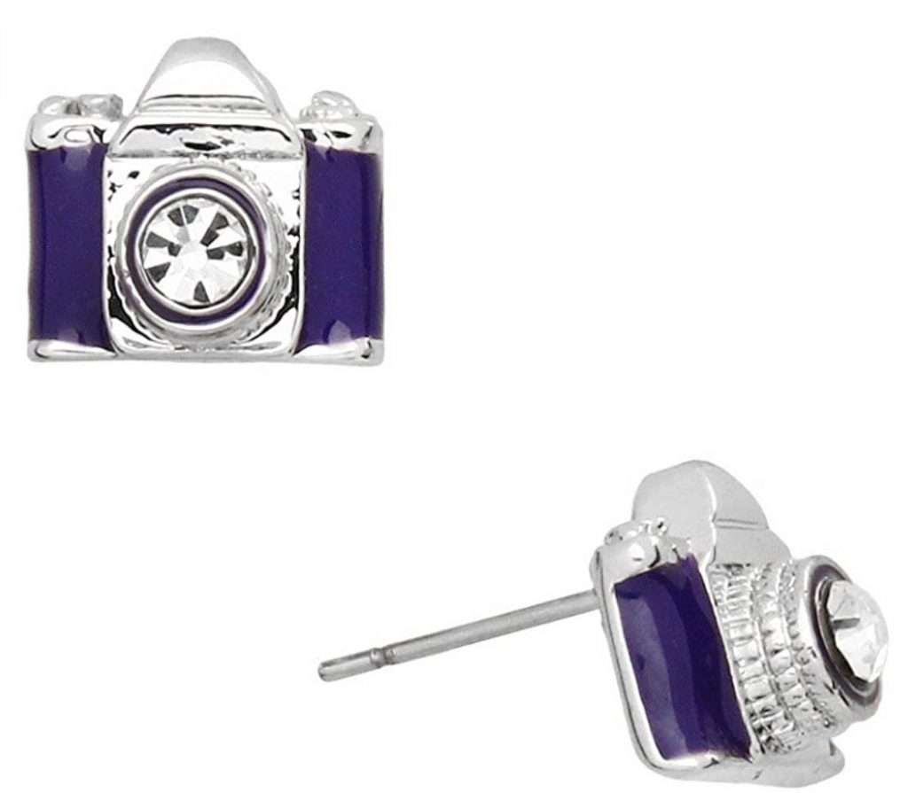 5. Liavys Camera fashionable earrings Enamel Stud Sparkling Crystal unique Gift and Souvenir 3 colours