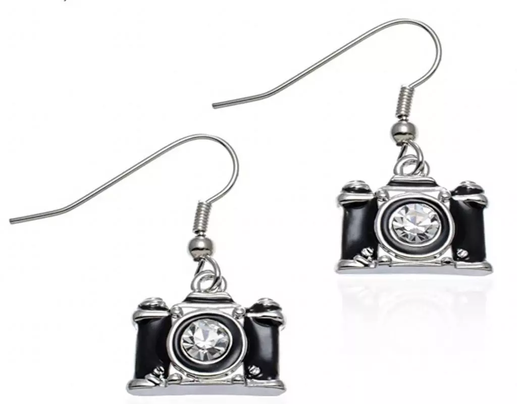 7.PammyJ Black Camera Earrings Gift for Girls