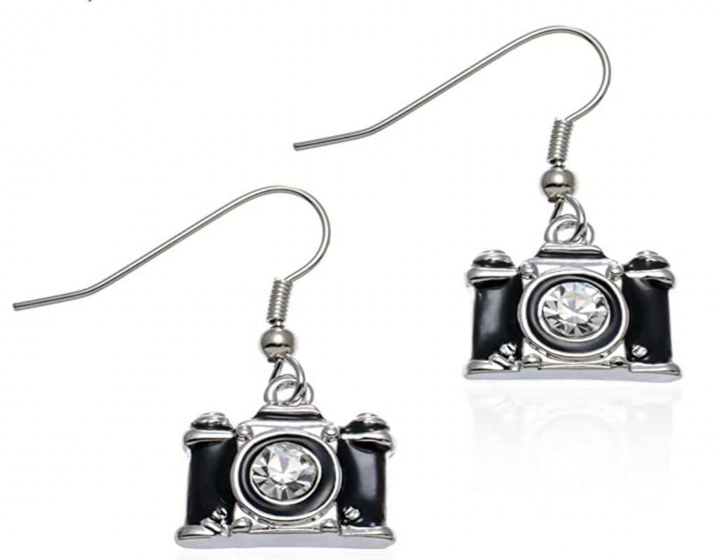 7.PammyJ Black Camera Earrings Gift for Girls