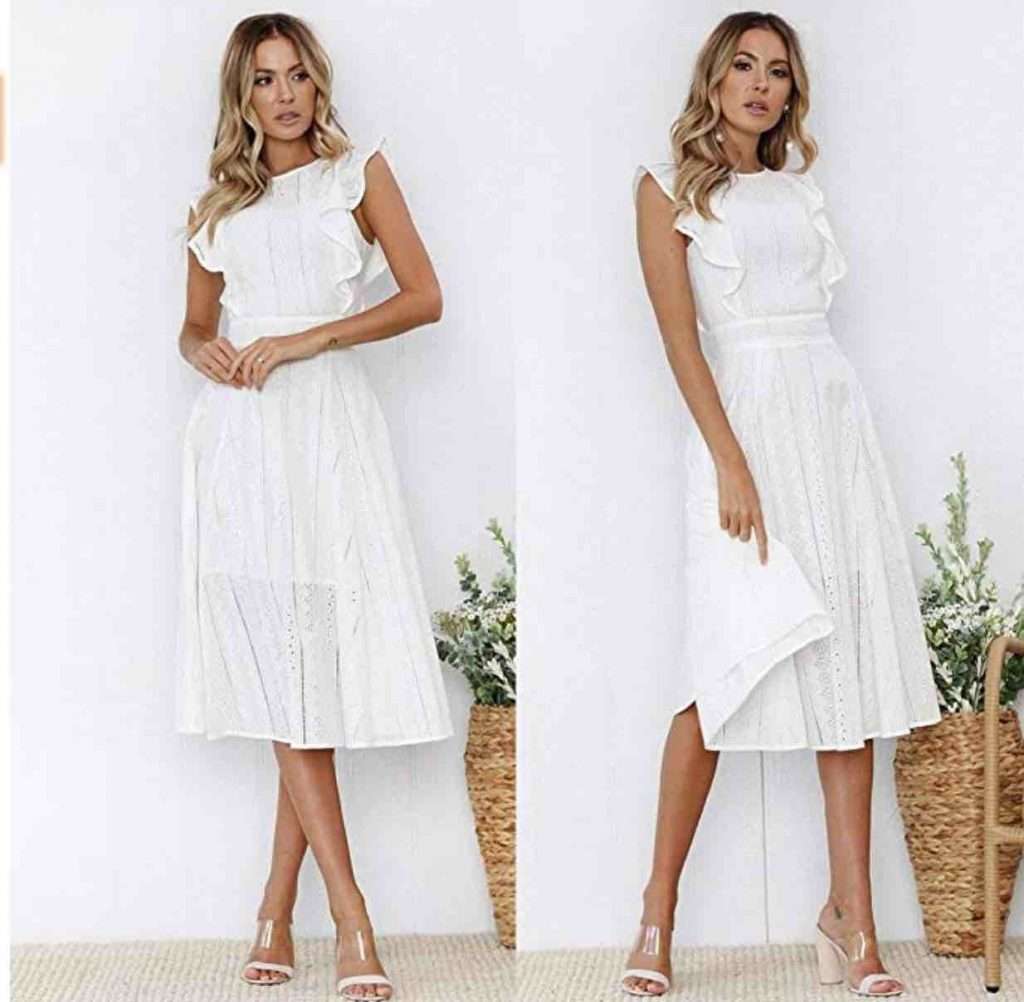 8 ECOWISH Womens Dresses Elegant Ruffles Cap Sleeves Summer A Line Midi Dress