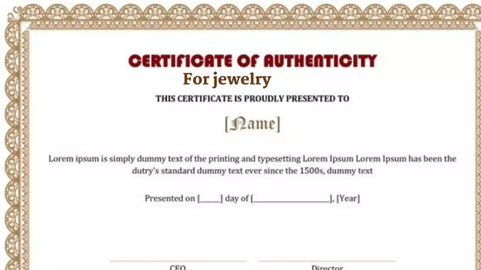 certificate of authenticity for jewelry