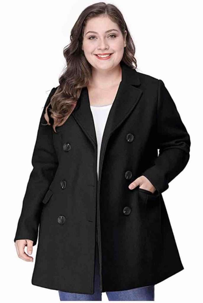 1. Womens Plus Size Notched Lapel Double Breasted Long Coat by Agnes Orinda