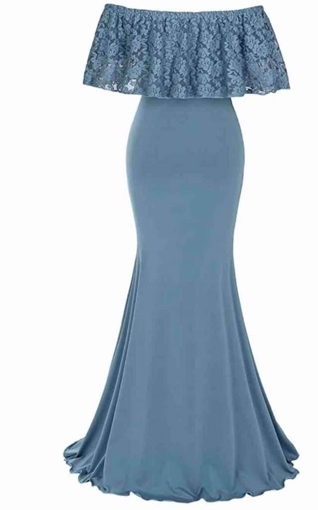 14. Molliya Maternity Long Dress Ruffles Lace Off Shoulder Stretchy Maxi Photography Dress