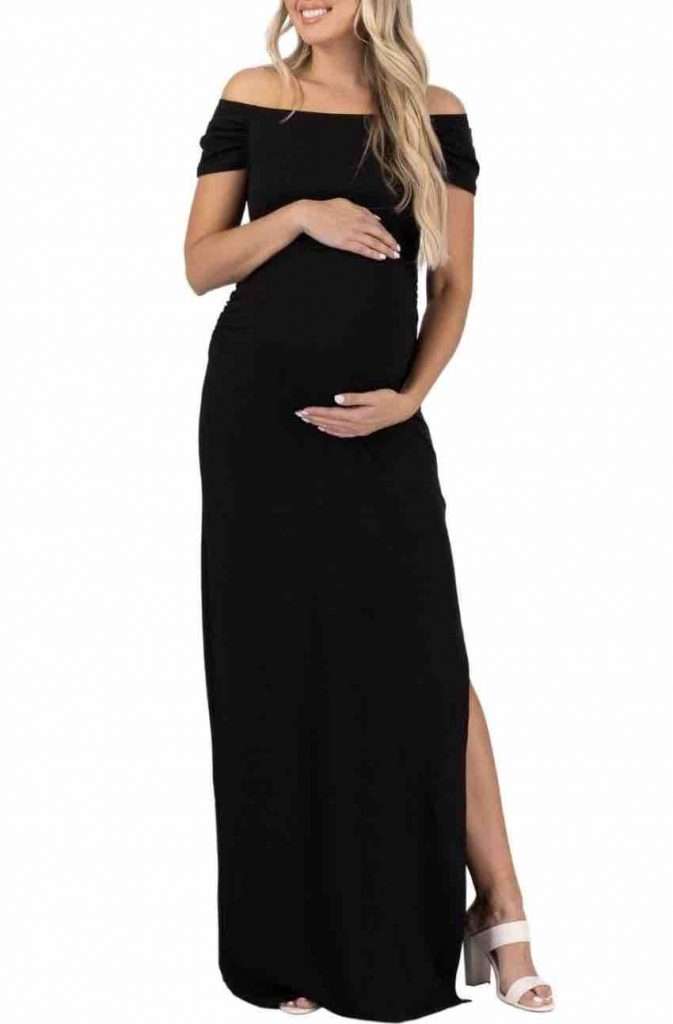 15. Mother Bee Maternity Short Sleeve Bodycon Dress with Ruched Side Slits for Baby Shower or Casual Wear